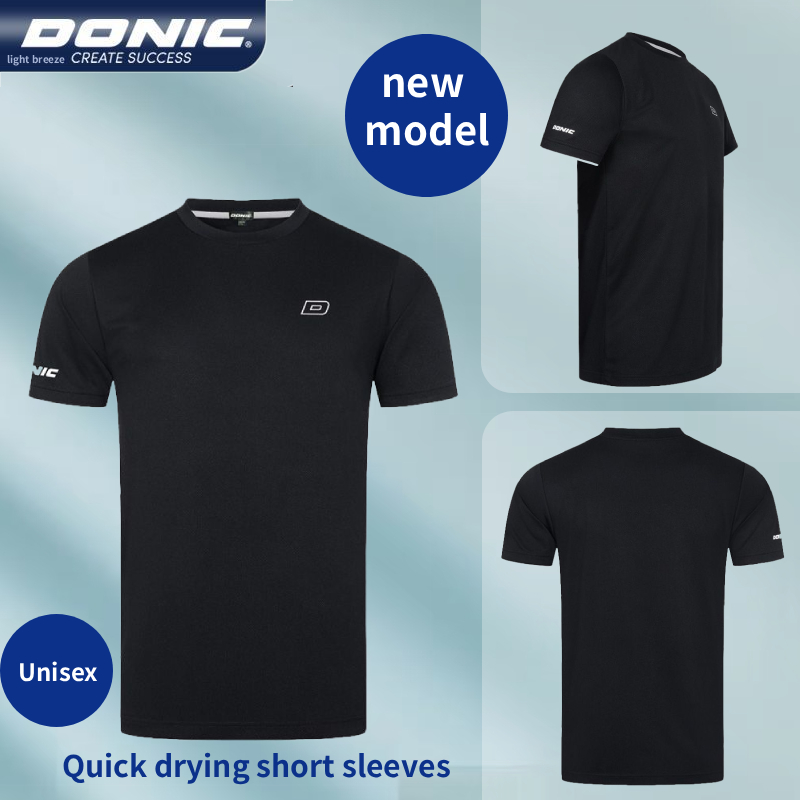 Table Tennis Uniform - 本物の DONIC 卓球ユニフォーム ブラック ラウンドネック トレーニング