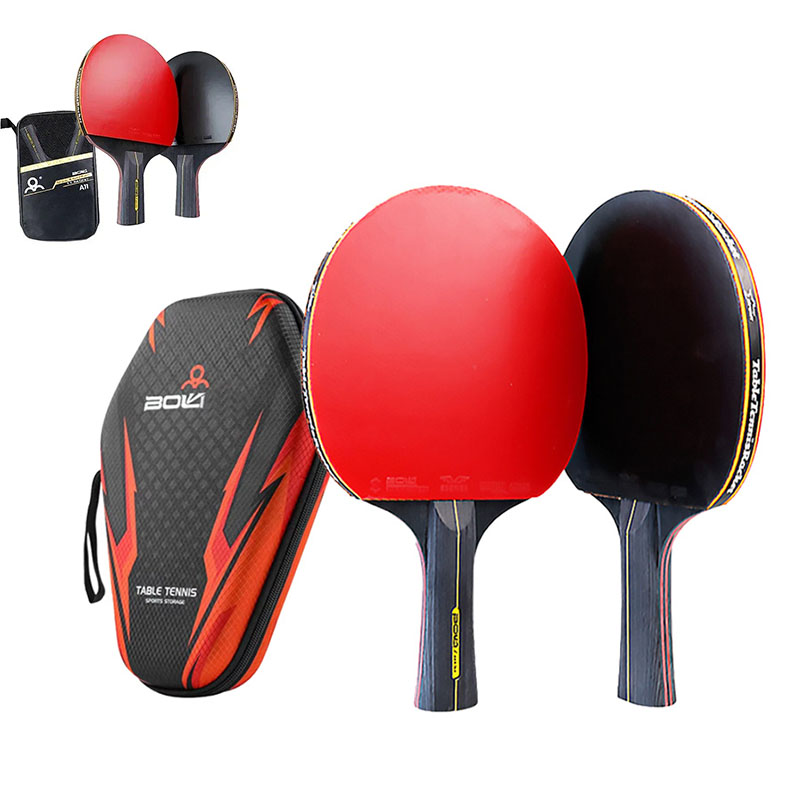 Table Tennis History - 6つ星卓球ラケット2個入り純木製プロ仕様ピンポンセット、裏面凹型ラバー付き高品質ブレードバットパドル、バッグ付き