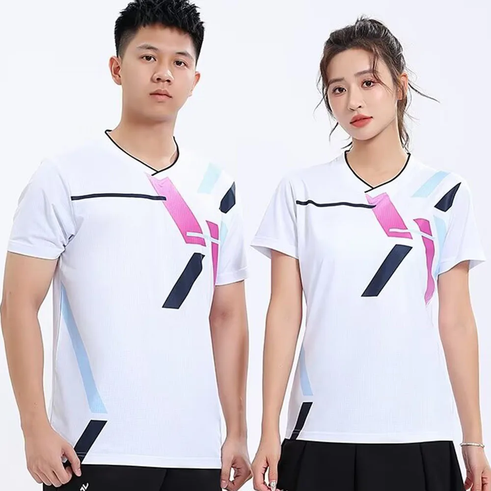 Table Tennis Uniform - バドミントン Tシャツ男性女性用速乾性夏半袖バレーボール卓球ユニフォームトップス新しい白テニスシャツ